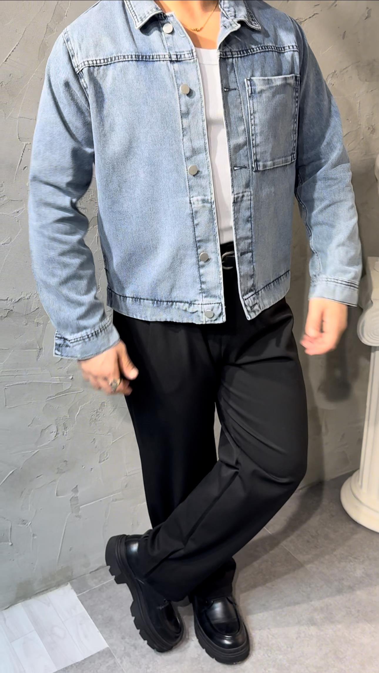 DENIM EFFECT CEPLİ OVERSİZE KOT CEKET ( AÇIK MAVİ DENIM )