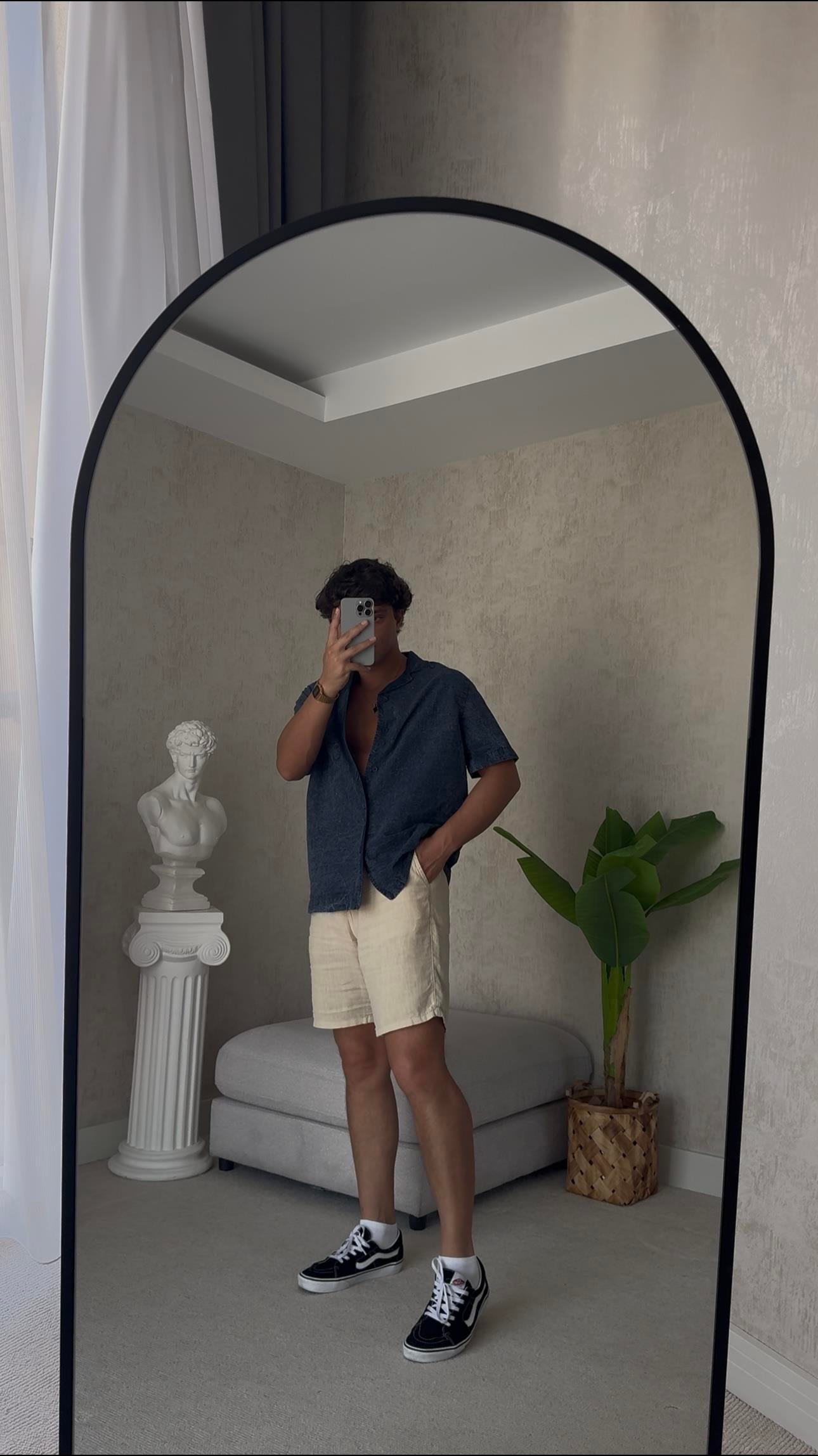 DOKULU YIKAMALI NAVY BLUE GÖMLEK