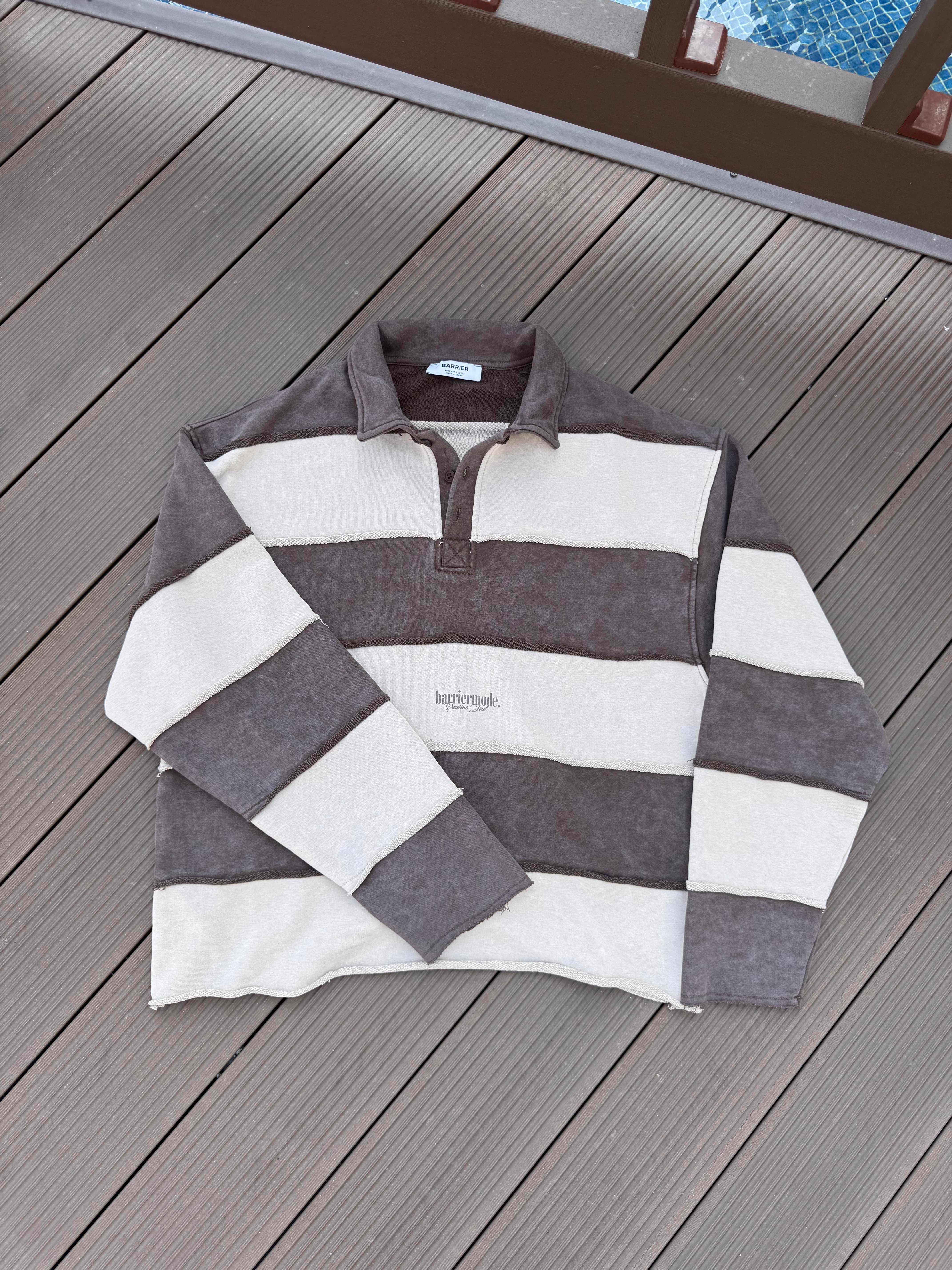 KAHVE KREM ÇİZGİLİ SWEATSHİRT