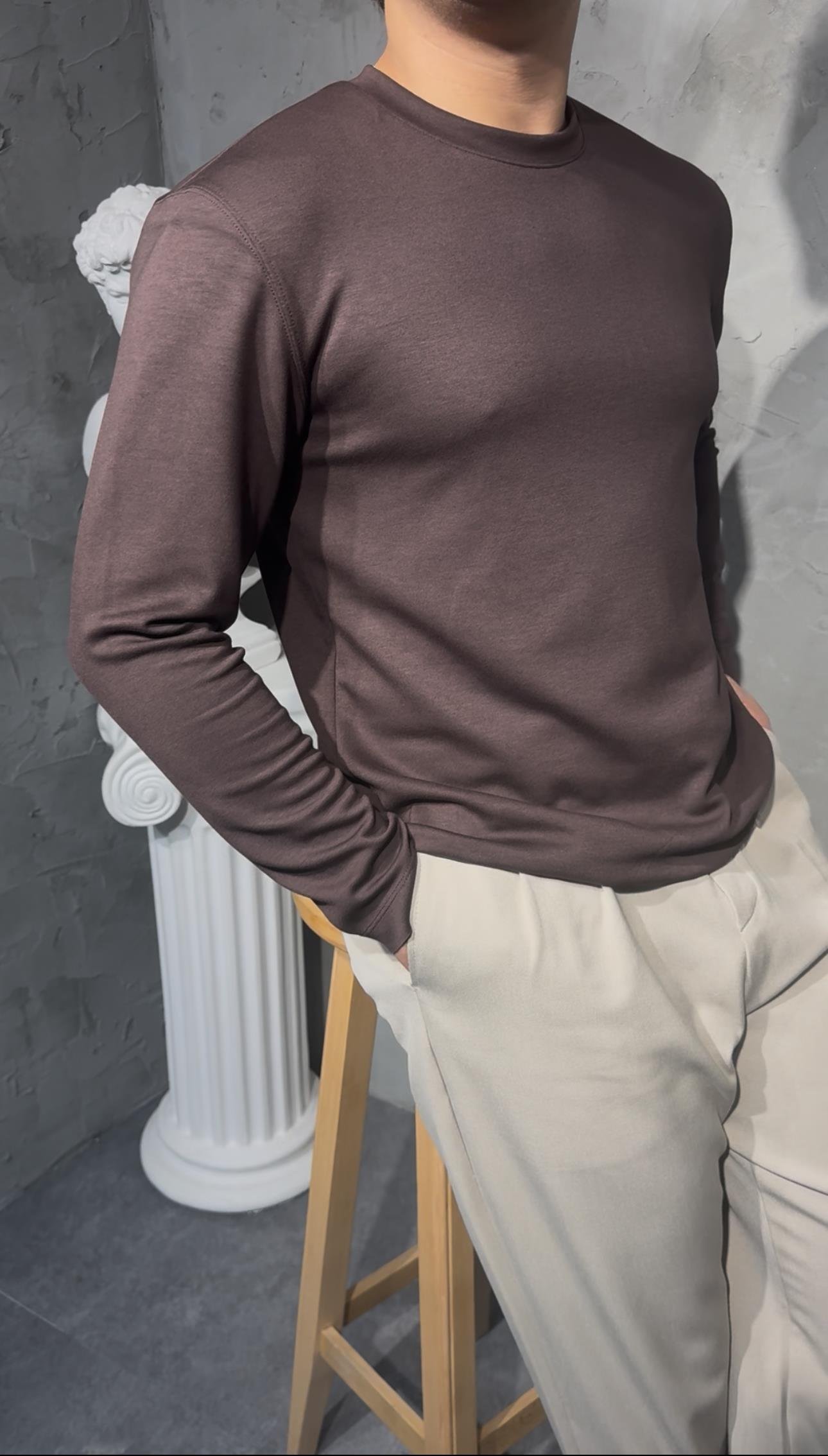 MOCHA BASIC UZUN KOLLU TİŞÖRT ( COOL BROWN TONE COLOR ) SOĞUK KAHVE TONU