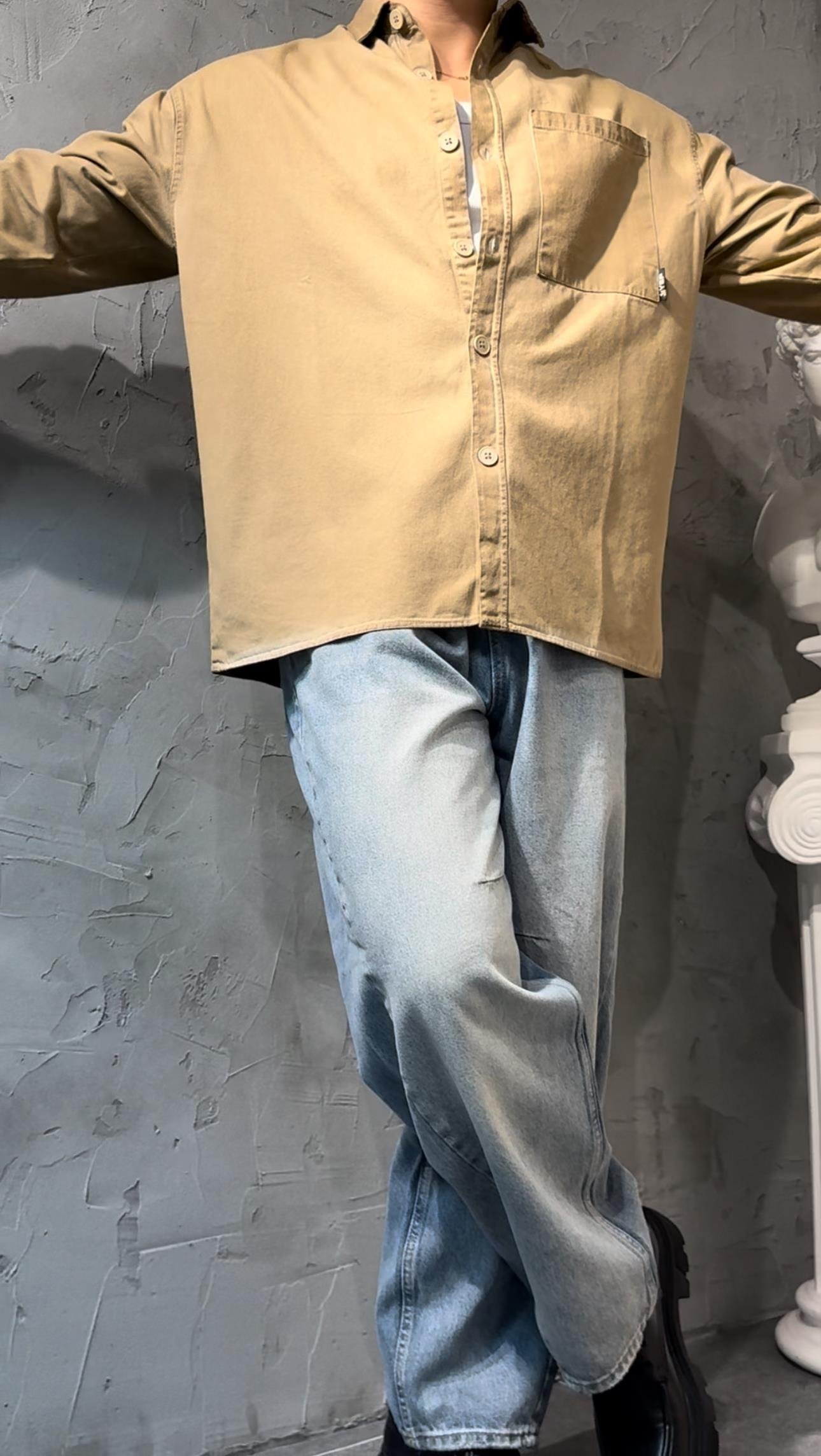 OVERSİZE YIKAMALI GABARDIN GÖMLEK ( CAMEL ) AÇIK KAHVE