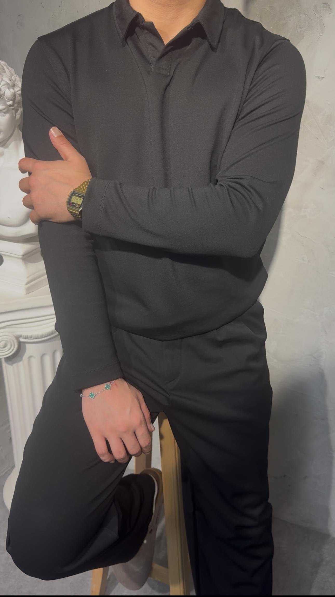 SMARTFİT POLO LONG SLEEVE ( BLACK ) SİYAH