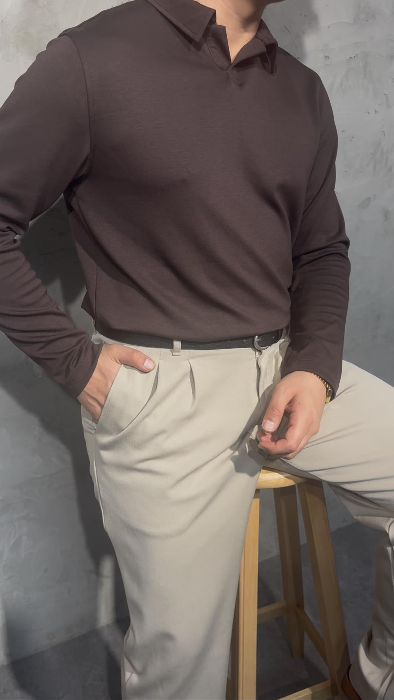SMARTFİT POLO LONG SLEEVE ( BROWN ) KAHVERENGİ