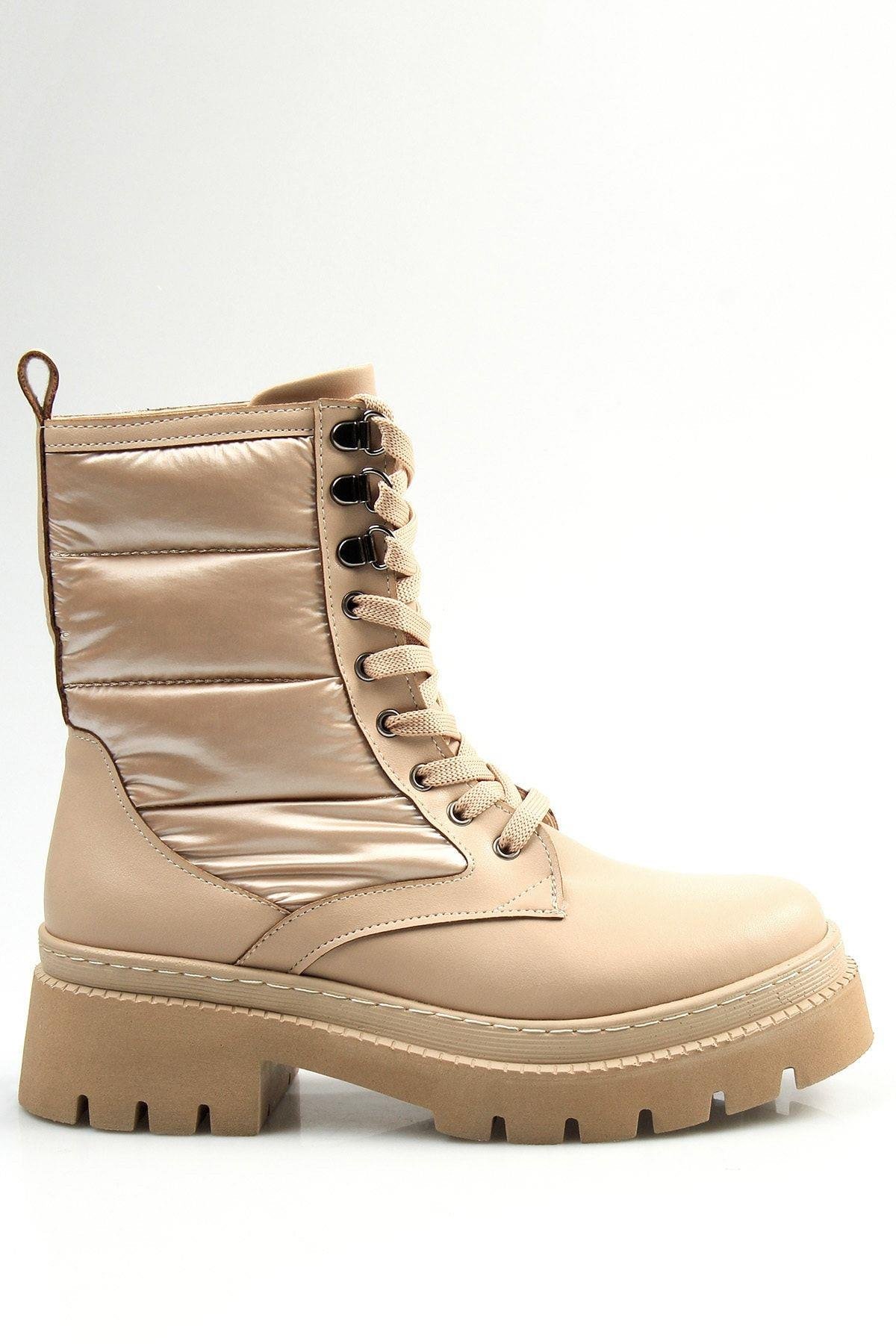 Kadın Kalın Taban Bej Postal Bot