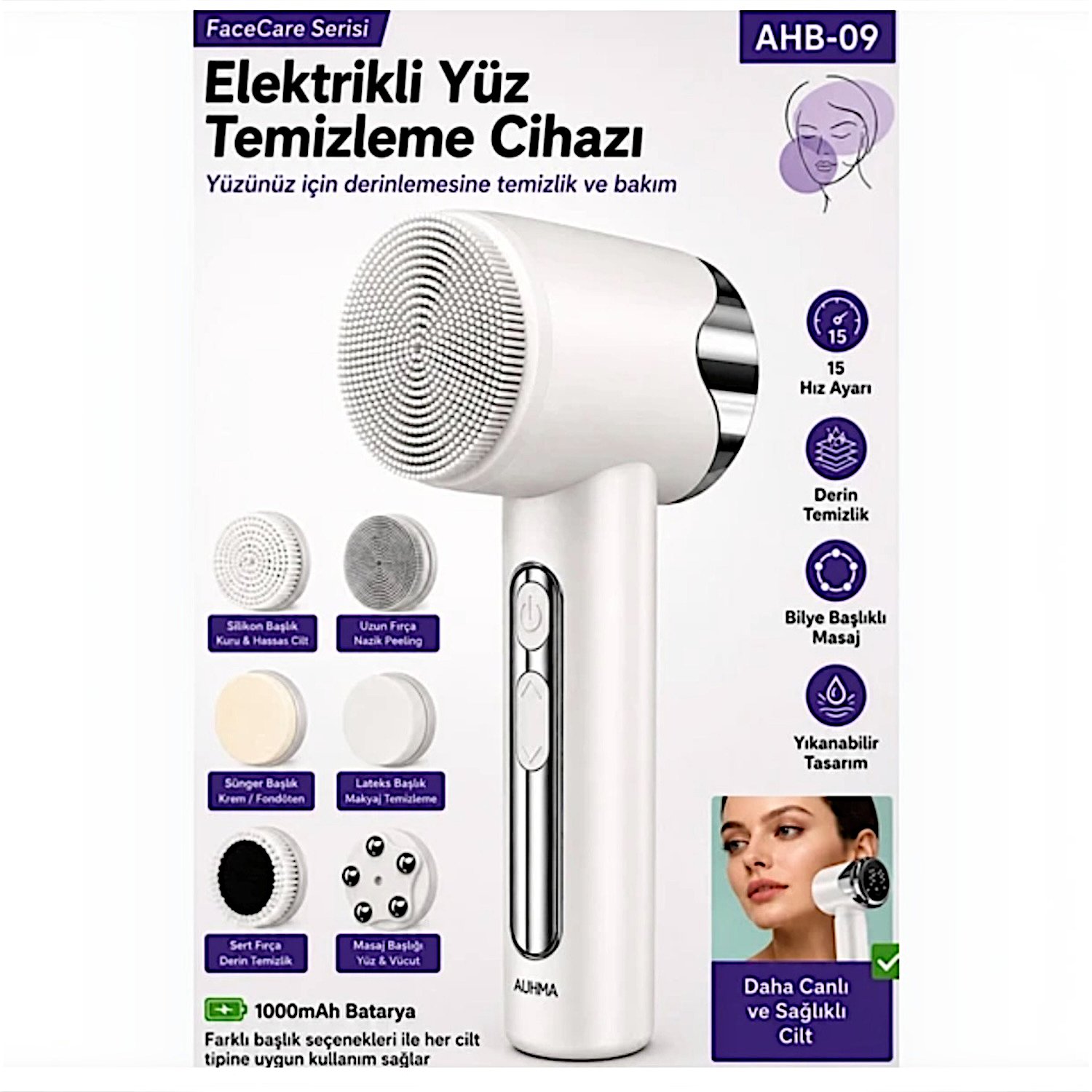  Yüz Temizleme Bakım Masaj Cihazı 15 Kademeli LED Ekran Peeling Cilt Bakımı Şarjlı