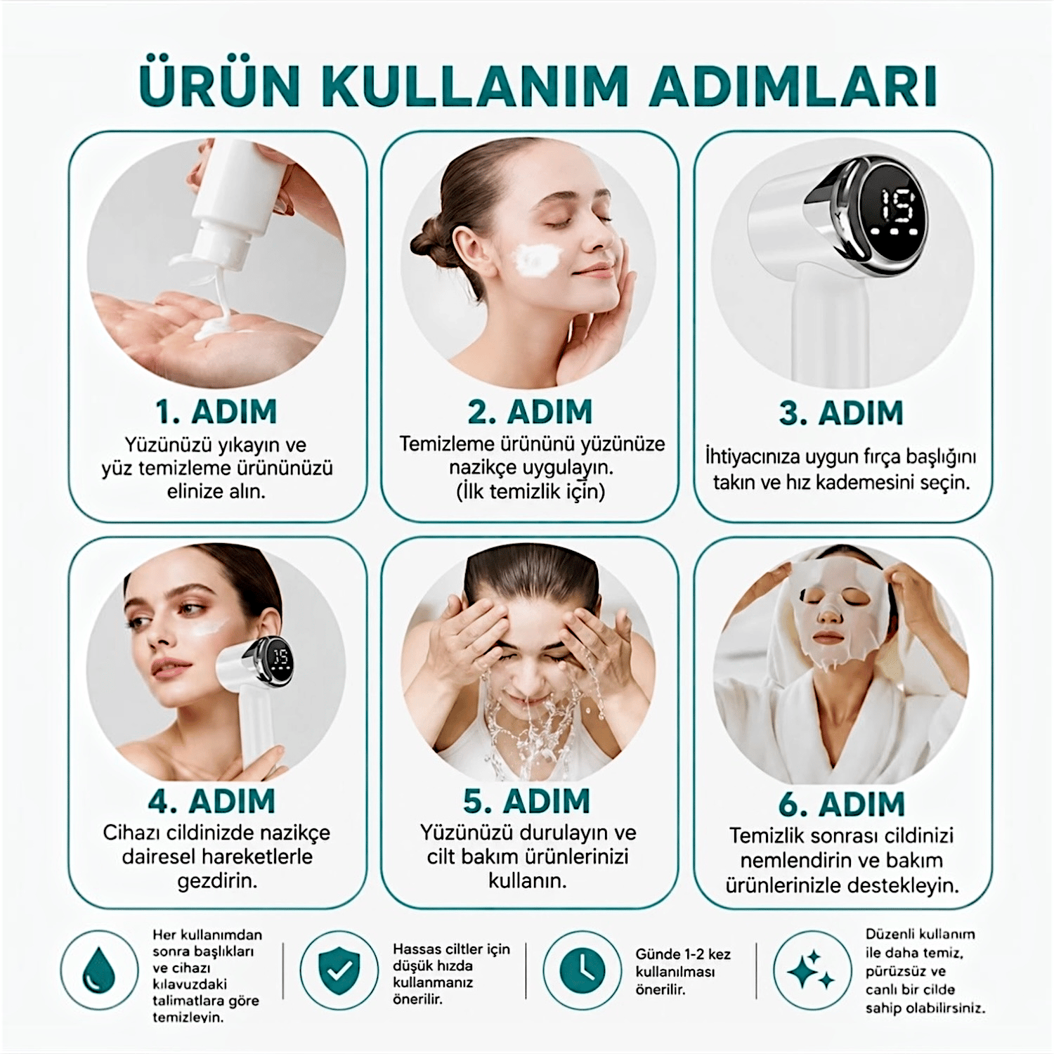  Yüz Temizleme Bakım Masaj Cihazı 15 Kademeli LED Ekran Peeling Cilt Bakımı Şarjlı