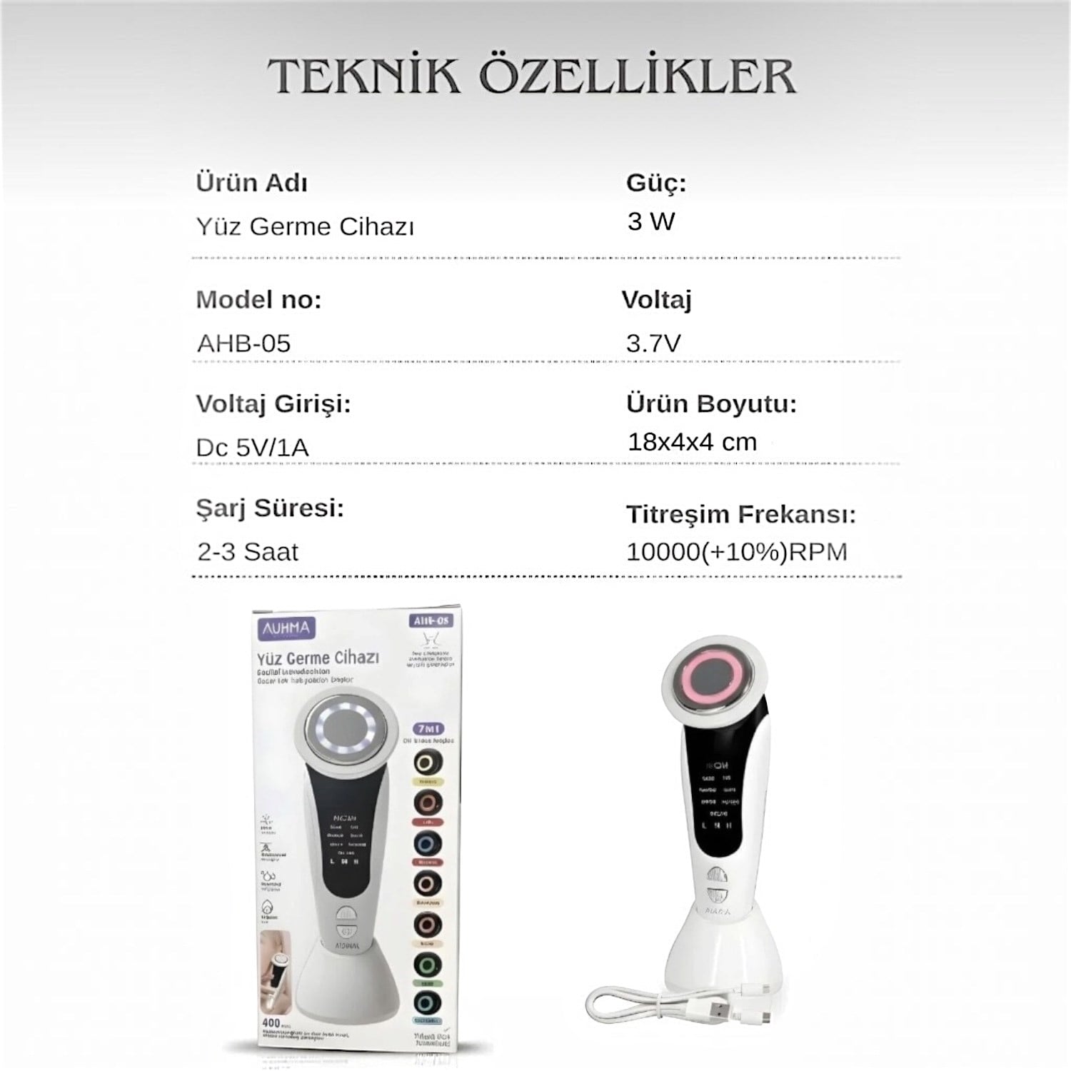 AUHMA AHB-05 Yüz Germe Sıkılaştırma, Cihazı Siyah Nokta Temizleme,Göz Altı Bakımı 7'si 1 Arada 