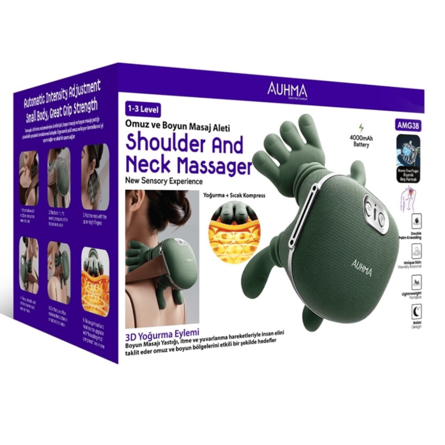 Auhma AMG38 Şarjlı Isıtmalı Boyun ve Omuz Masaj Aleti – 3D Yoğurma Derin Doku Shiatsu Masaj Cihazı (45°c Heat Therapy)