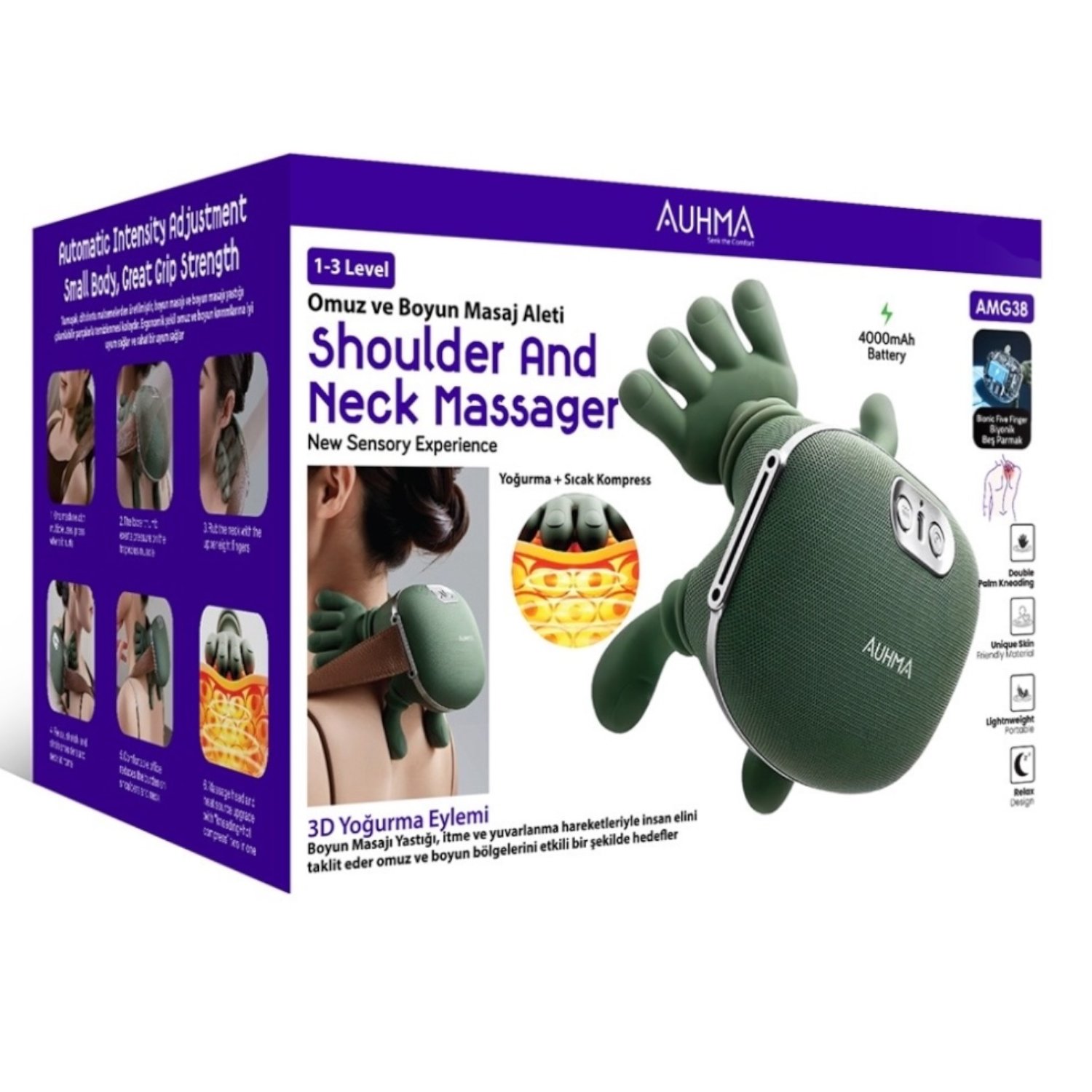 Auhma AMG38 Şarjlı Isıtmalı Boyun ve Omuz Masaj Aleti – 3D Yoğurma Derin Doku Shiatsu Masaj Cihazı (45°c Heat Therapy)