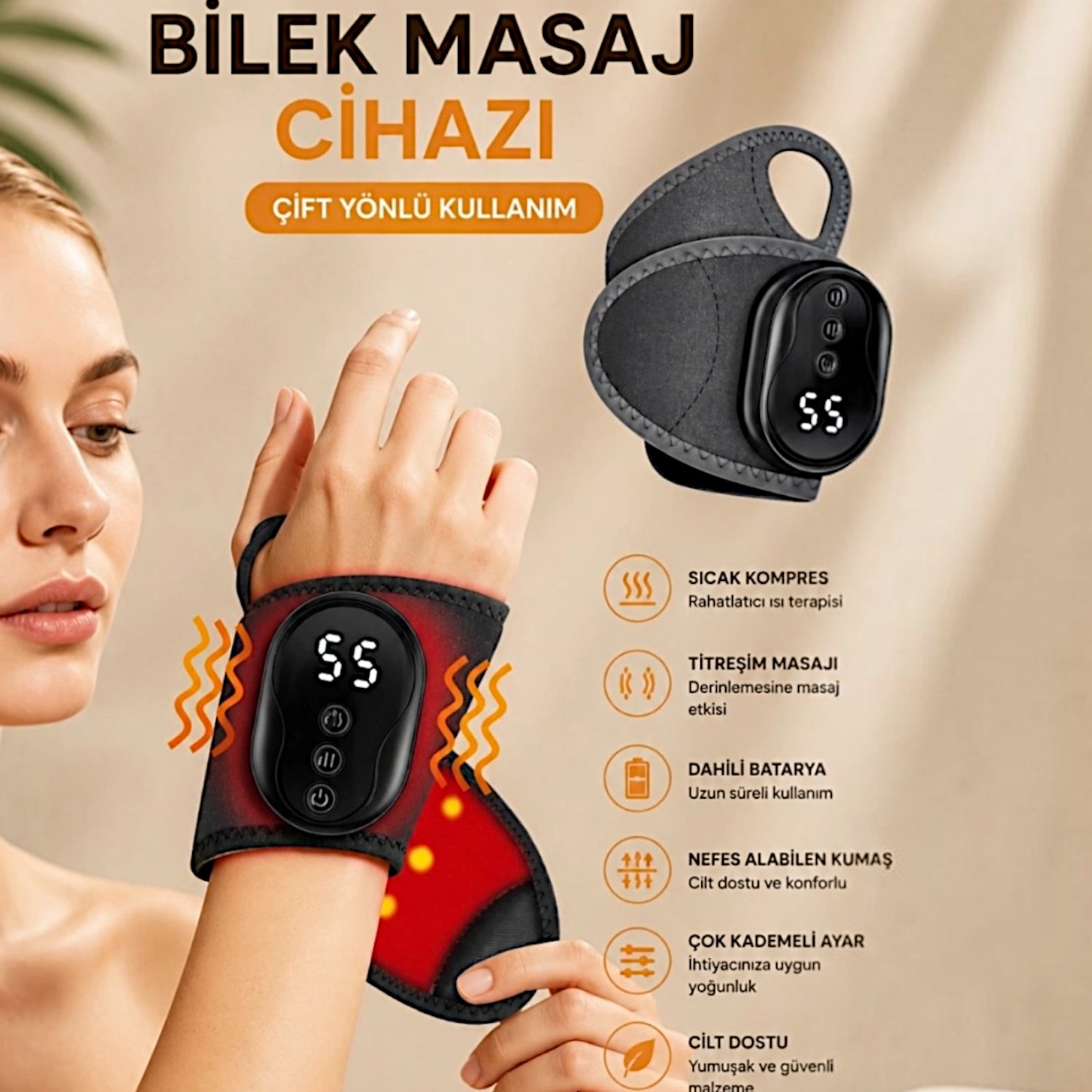 Auhma AMG40 Şarj edilebilir Akıllı Isıtmalı Masaj Aleti 3 Kademeli Titreşim & 5