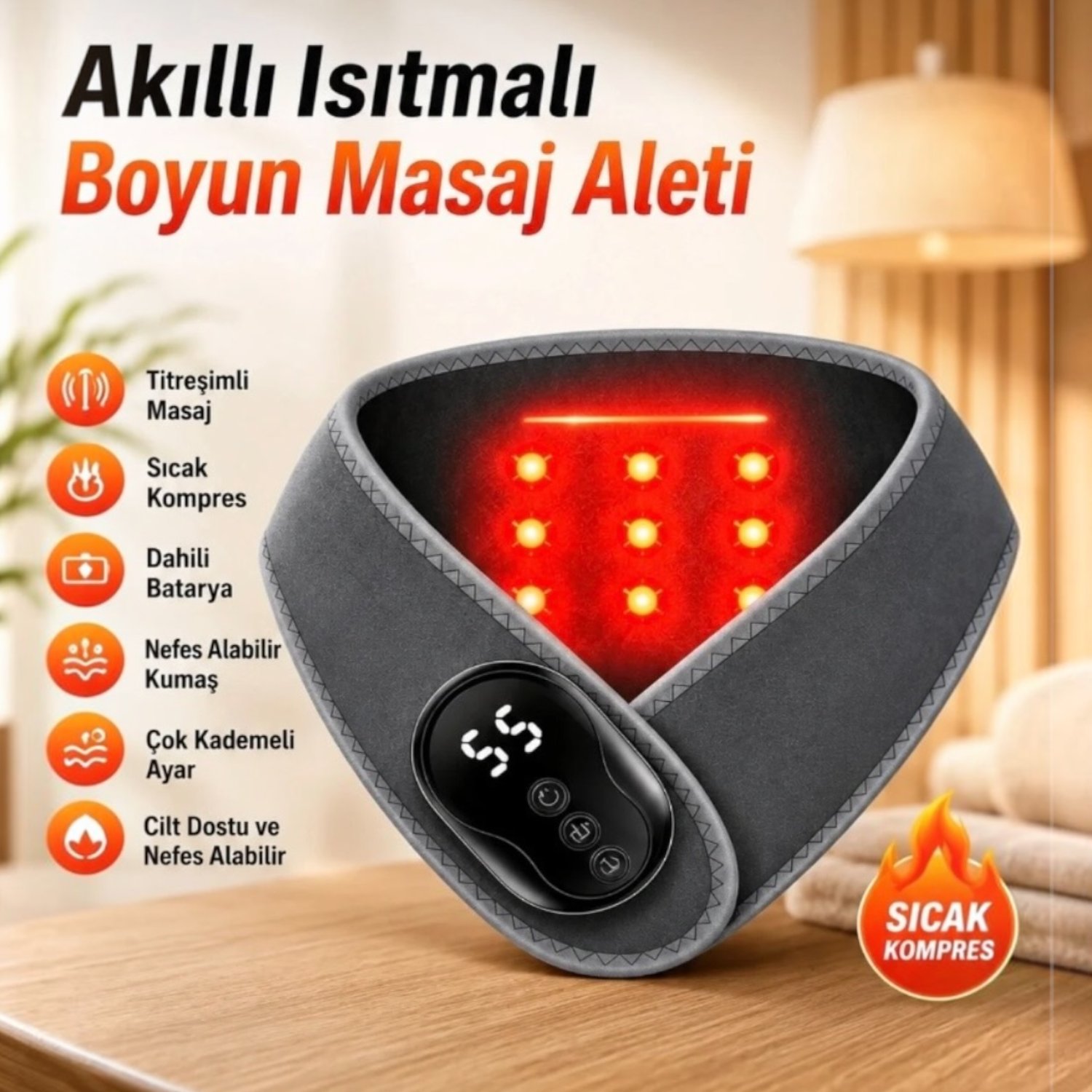 Auhma AMG41 Isı Teknolojili Boyun Masaj Aleti Terapi 5 Kademeli Termal Sıcak Kompres Kablosuz 