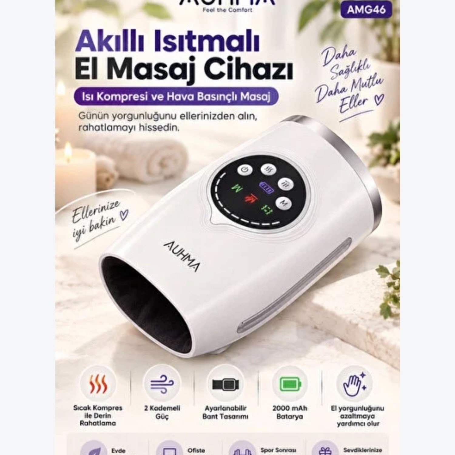 Auhma AMG46 Kablosuz 2000MAH  Akıllı Isıtmalı El Masaj Cihazı  