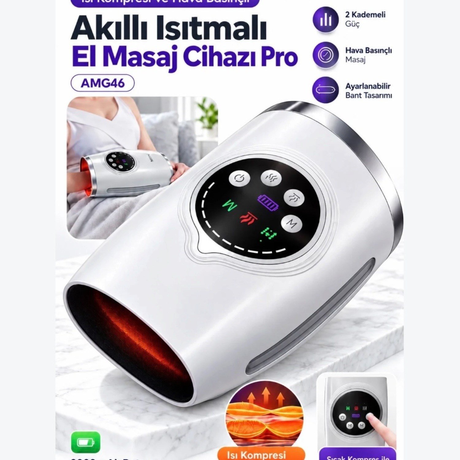 Auhma AMG46 Kablosuz 2000MAH  Akıllı Isıtmalı El Masaj Cihazı  