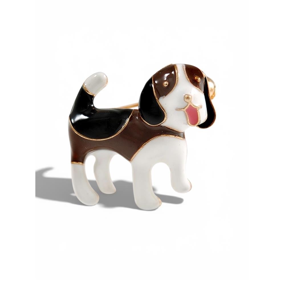 Beagle Köpek Broş (4 cm) Mineli Gold Renk