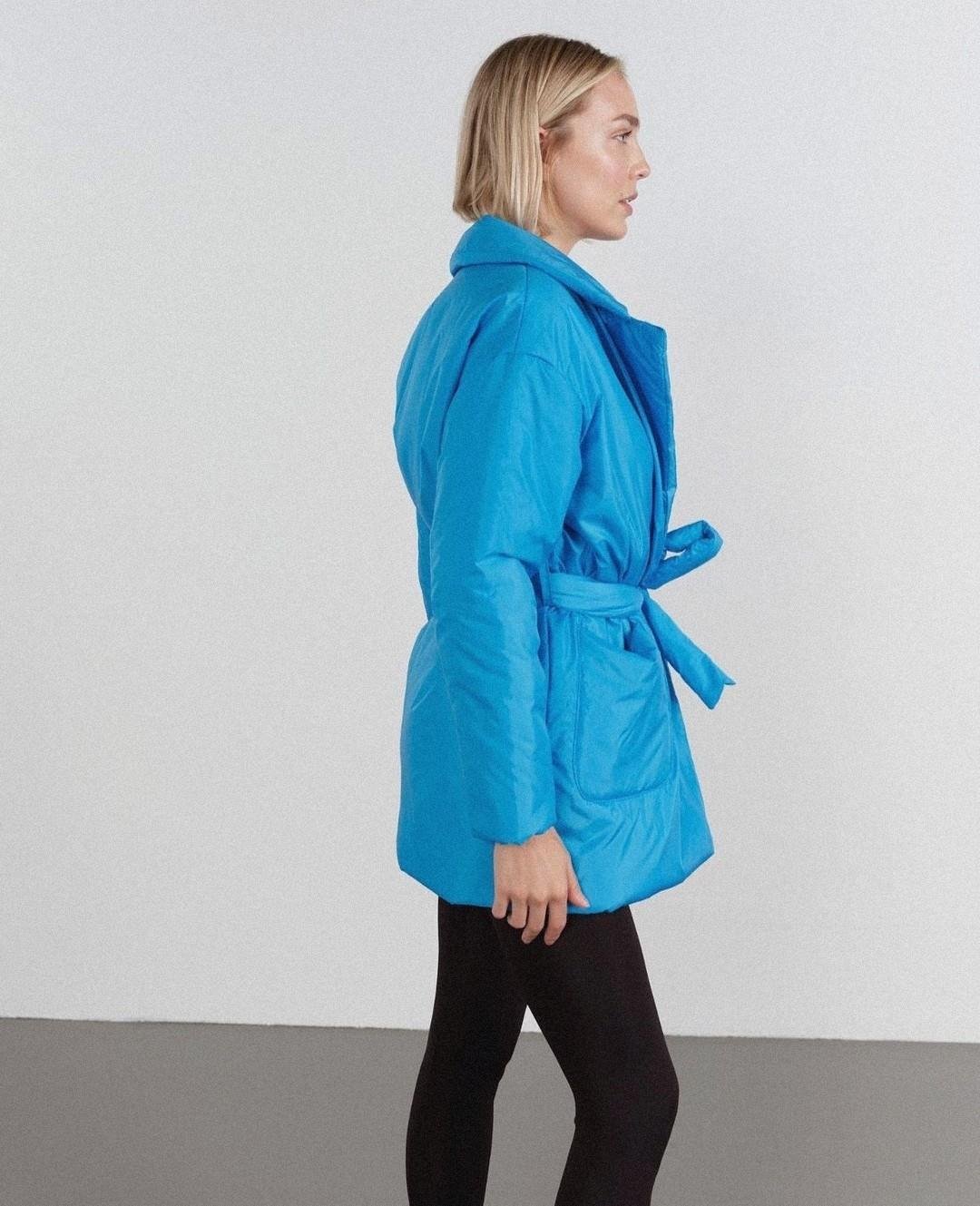 Belden Bağlamalı Bayan Anorak Mont Mavi