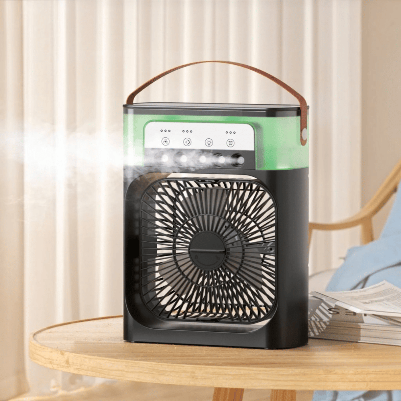 Blic 5 Başlıklı Buharlı Klima Fanı 600ML Su Hazneli Siyah | USB-C Şarj ile Kullanım Masaüstü Air Cooler Siyah 