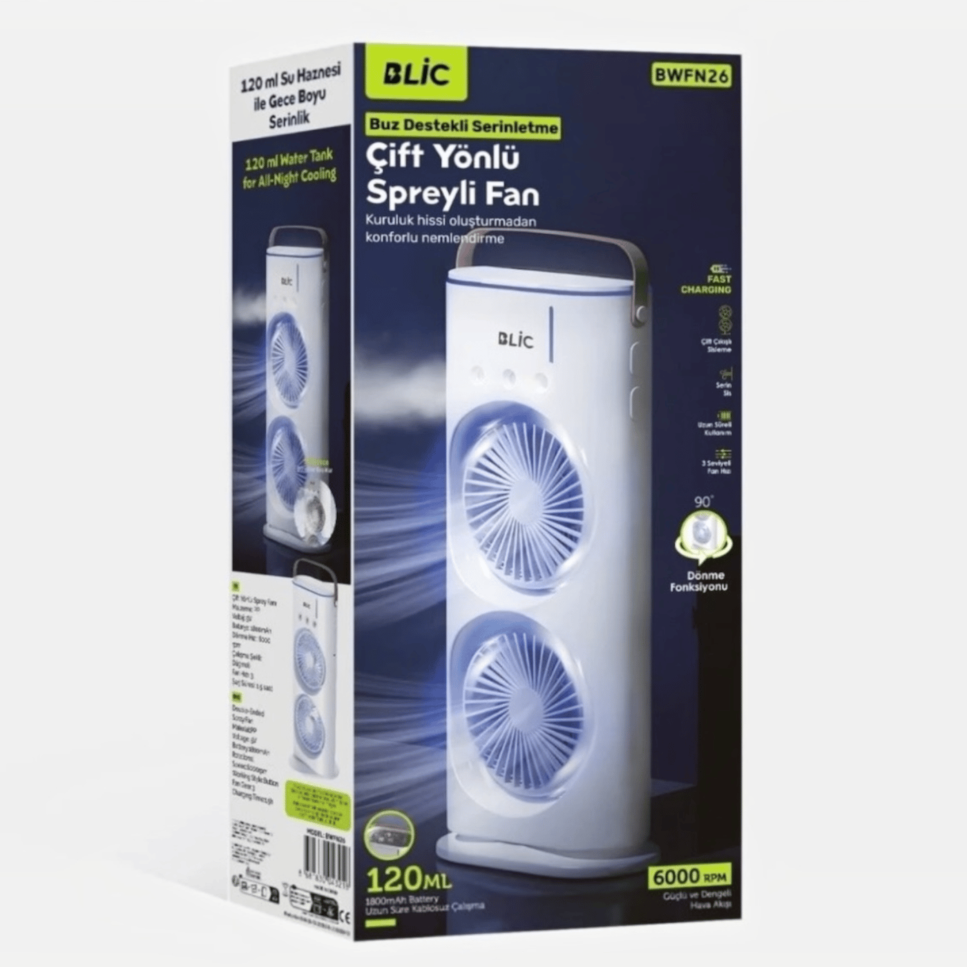 Blic  Masaüstü Spreyli Fan - 120ml Su Hazneli, Şarjlı Taşınabilir Soğutucu Fan