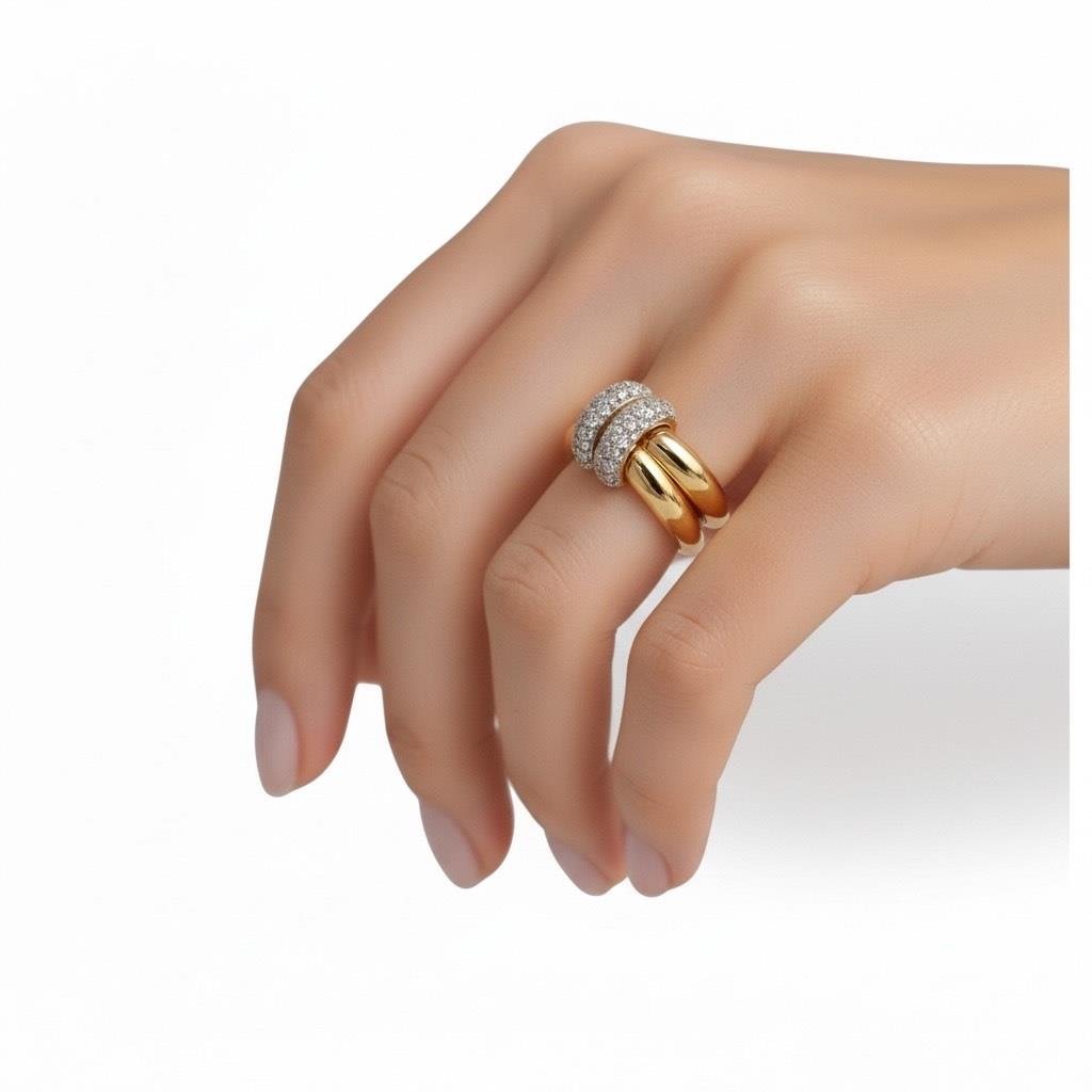 Çelik Ring Yüzük Zirkon Taşlı  Altın Renk 
