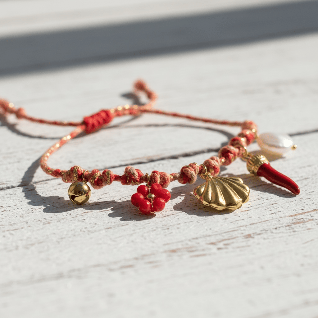 Çelik Summer Charms Kırmızı Bileklik Altın Renk