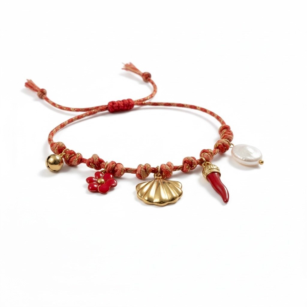 Çelik Summer Charms Kırmızı Bileklik Altın Renk