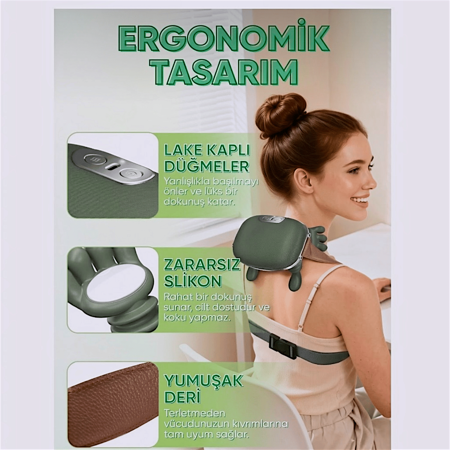 Cesicey RelaxPro 3D Isıtmalı Şarjlı Boyun Omuz Masaj Aleti-3 Kademeli Yoğurma Masajı Kablosuz Masaj Cihazı