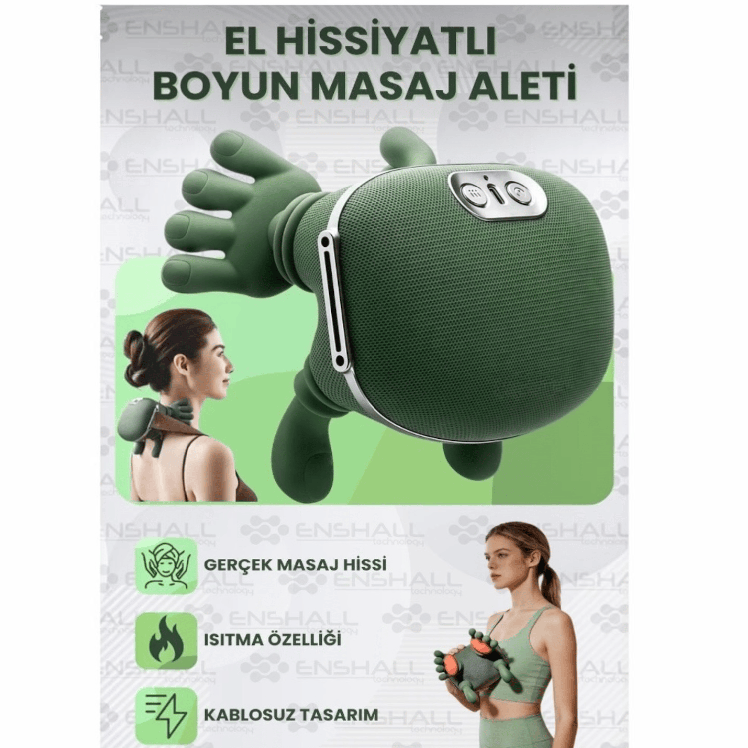 Cesicey RelaxPro 3D Isıtmalı Şarjlı Boyun Omuz Masaj Aleti-3 Kademeli Yoğurma Masajı Kablosuz Masaj Cihazı
