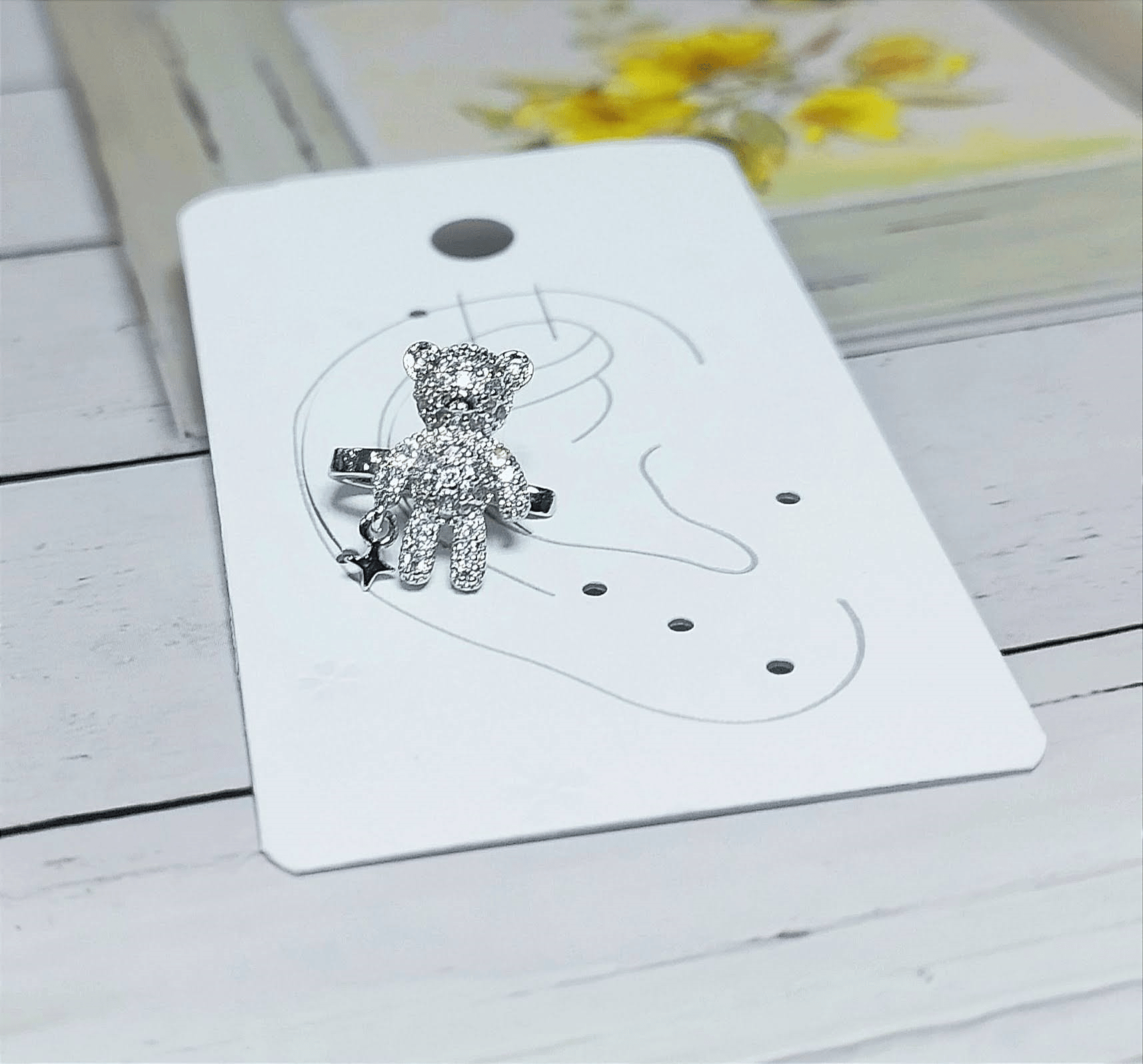 Earcuff Çelik Zirkon Taşlı Teddy Model Gümüş Renk Kıkırdak Küpe