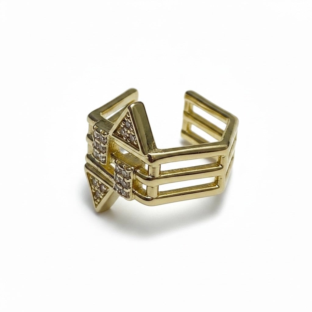 Earcuff Sıkıştırmalı Çelik Kıkırdak Küpe Geometrik Zirkon Taşlı  Altın Renk         