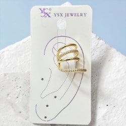 Earcuff Sıkıştırmalı Çelik Kıkırdak Küpe Çoklu Halka Görünümlü Altın Renk         