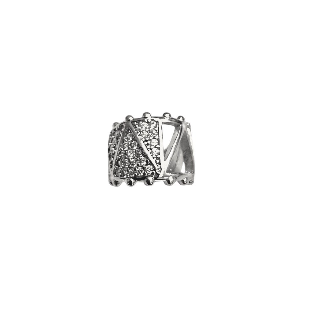 Earcuff Sıkıştırmalı Çelik Kıkırdak Küpe Üçgen Desenli Zirkon Taşlı Gümüş Renk         