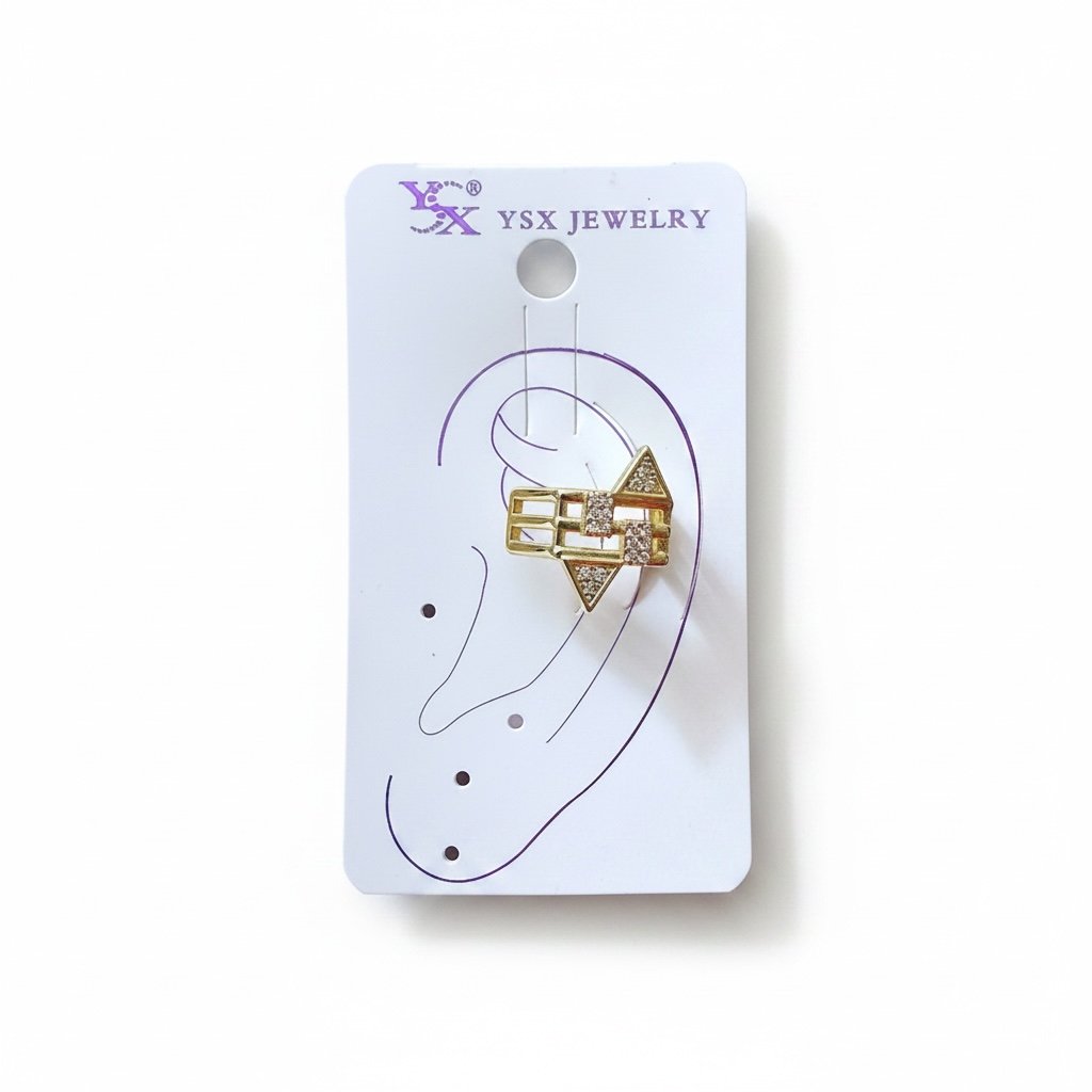 Earcuff Sıkıştırmalı Çelik Kıkırdak Küpe Geometrik Zirkon Taşlı  Altın Renk         