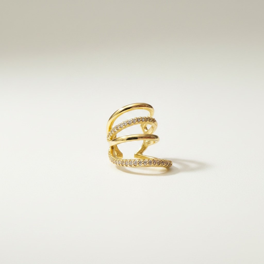 Earcuff Sıkıştırmalı Çelik Kıkırdak Küpe Çoklu Halka Görünümlü Altın Renk         