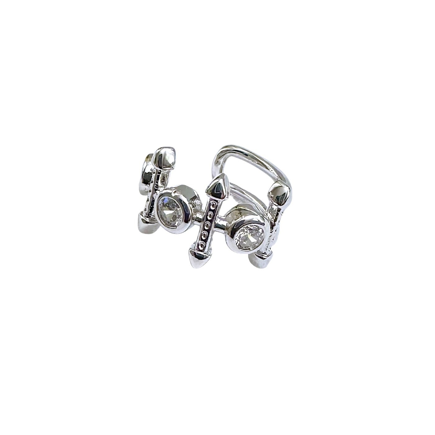 Earcuff Sıkıştırmalı Çelik Kıkırdak Küpe 3 Tek Taşlı Ok Figürlü Gümüş Renk         