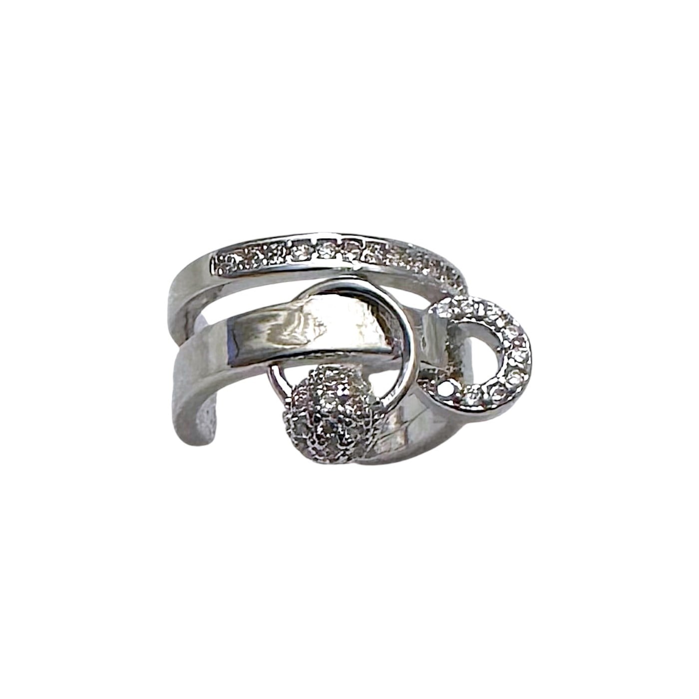 Earcuff Sıkıştırmalı Çelik Kıkırdak Küpe Çift Sıra Bantlı Halka Detaylı Zirkon Taşlı Gümüş Renk         