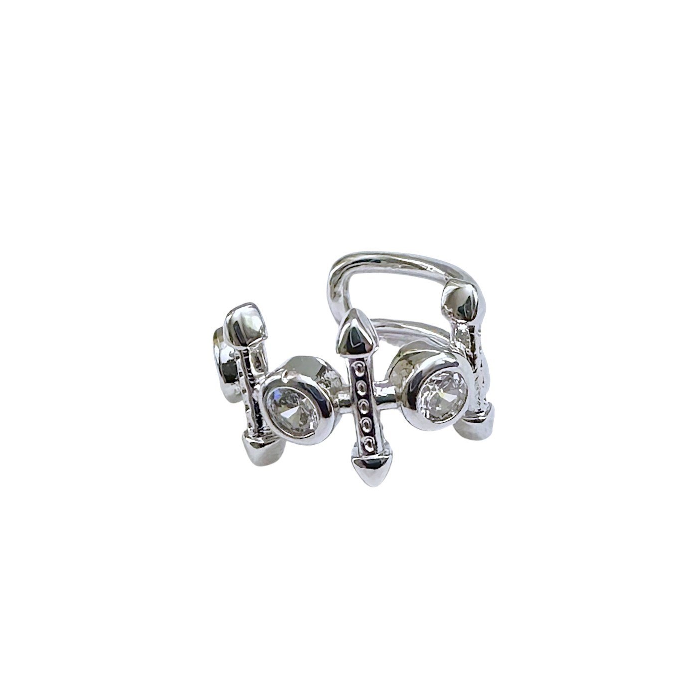 Earcuff Sıkıştırmalı Çelik Kıkırdak Küpe 3 Tek Taşlı Ok Figürlü Gümüş Renk         