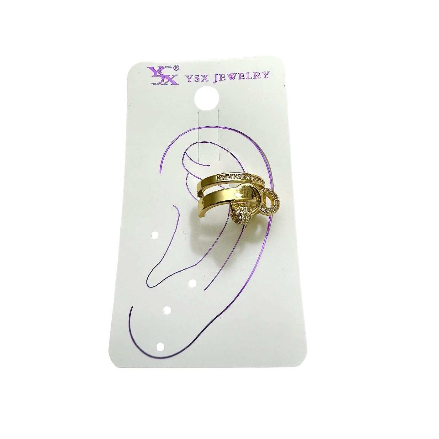 Earcuff Sıkıştırmalı Çelik Kıkırdak Küpe Çift Sıra Bantlı Halka Detaylı Zirkon Taşlı Altın  Renk         