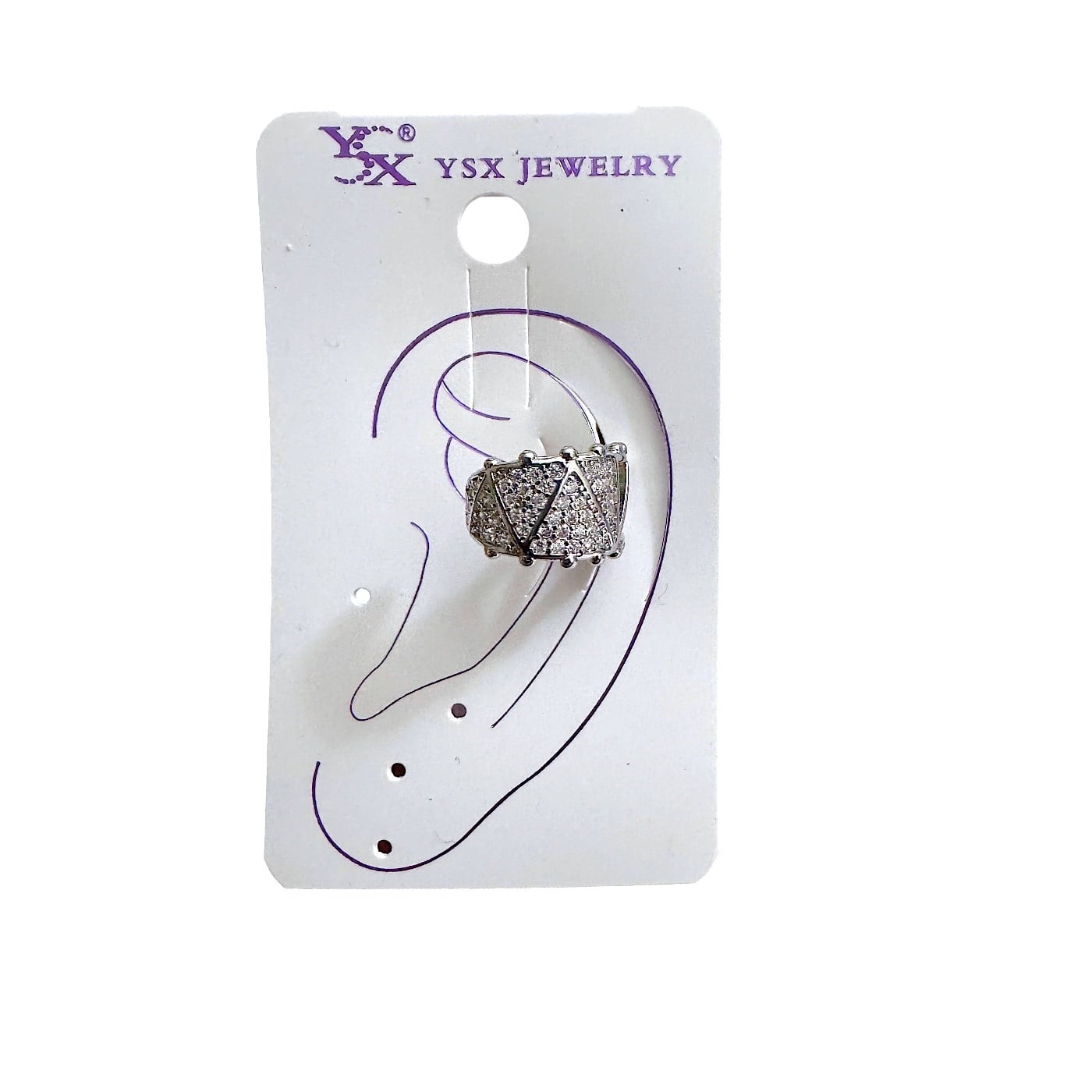 Earcuff Sıkıştırmalı Çelik Kıkırdak Küpe Üçgen Desenli Zirkon Taşlı Gümüş Renk         