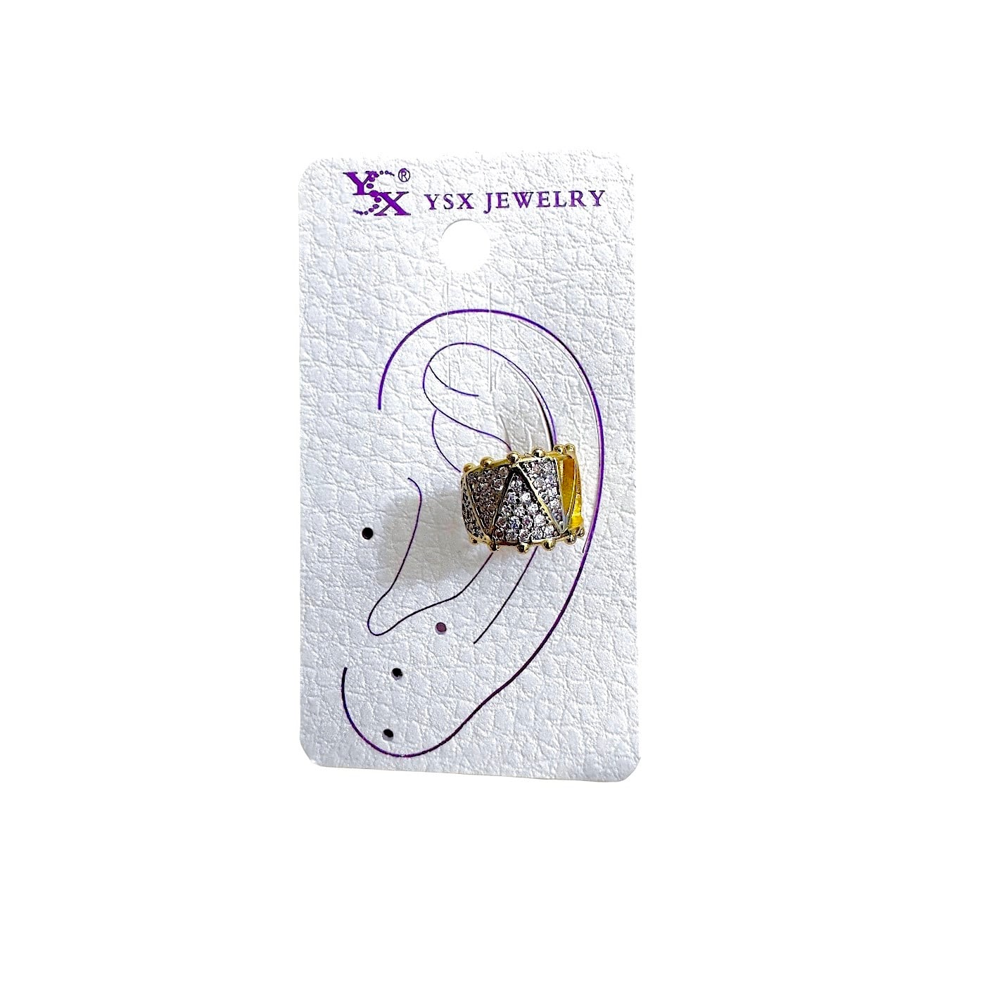 Earcuff Sıkıştırmalı Çelik Kıkırdak Küpe Üçgen Desenli Zirkon Taşlı Altın Renk         