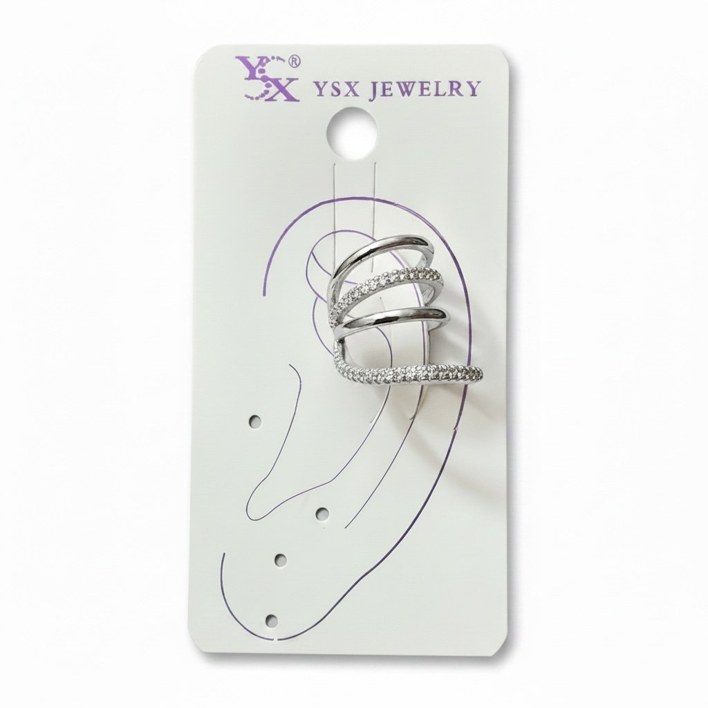 Earcuff Sıkıştırmalı Çelik Kıkırdak Küpe Çoklu Halka Görünümlü Gümüş Renk         