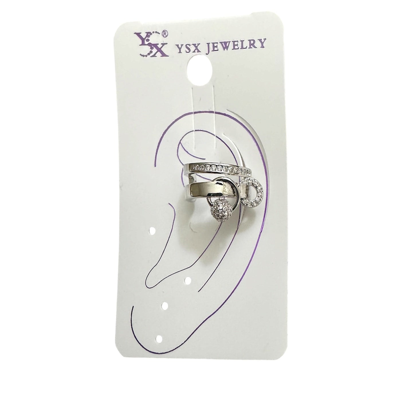 Earcuff Sıkıştırmalı Çelik Kıkırdak Küpe Çift Sıra Bantlı Halka Detaylı Zirkon Taşlı Gümüş Renk         