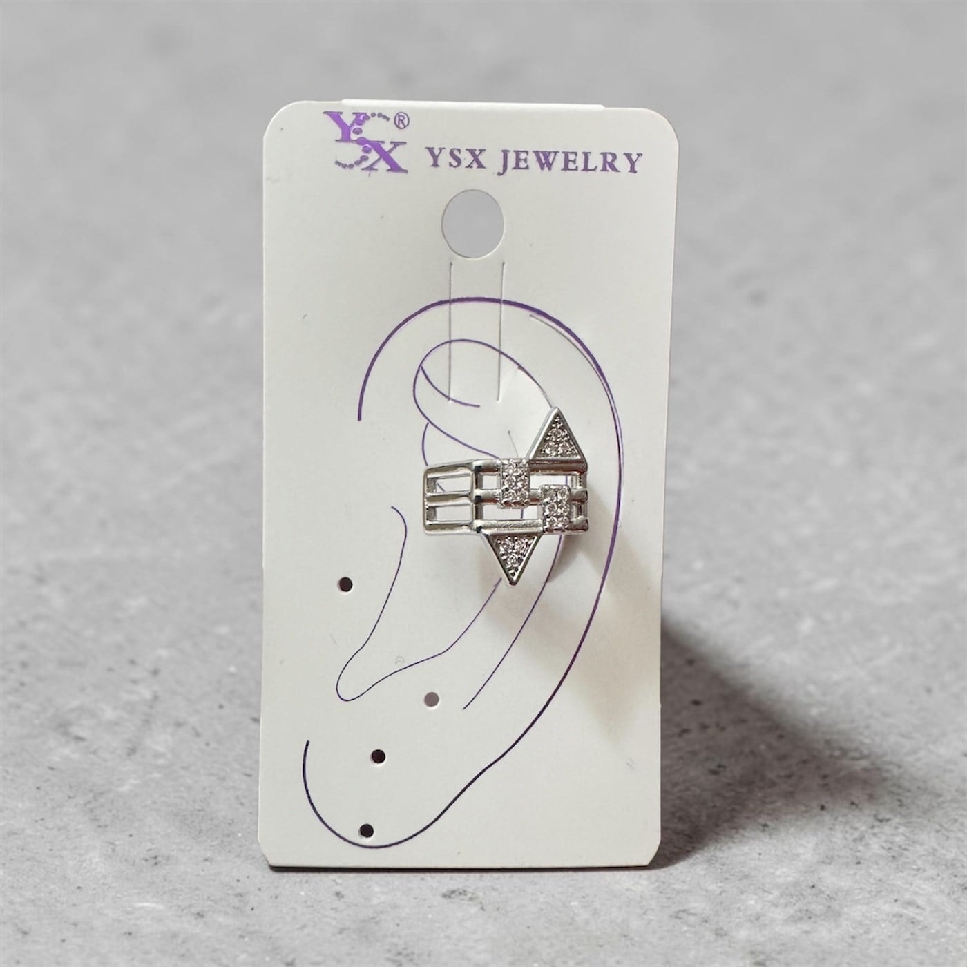 Earcuff Sıkıştırmalı Çelik Kıkırdak Küpe Geometrik Zirkon Taşlı Gümüş Renk         