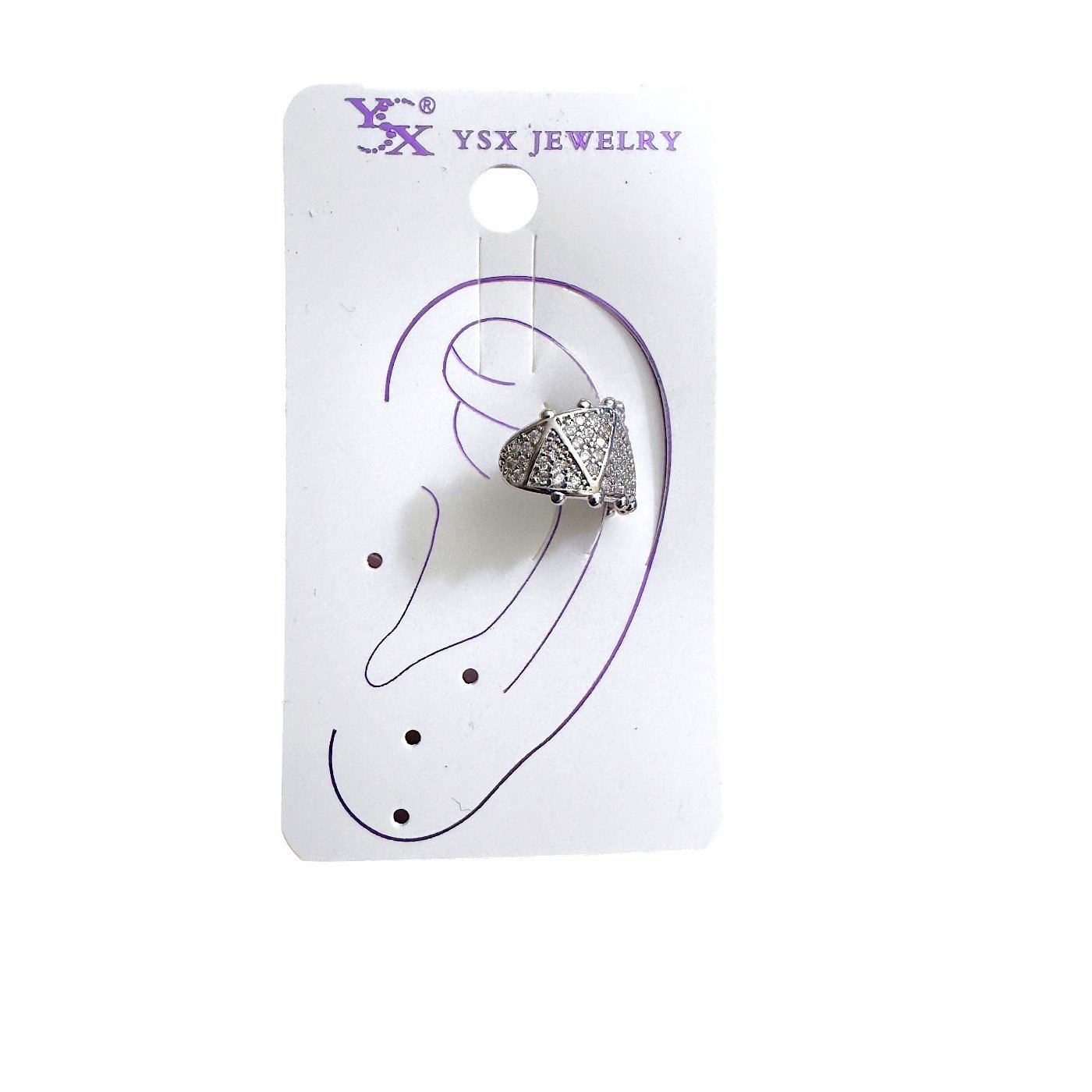 Earcuff Sıkıştırmalı Çelik Kıkırdak Küpe Üçgen Desenli Zirkon Taşlı Gümüş Renk         