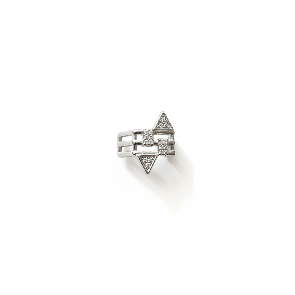 Earcuff Sıkıştırmalı Çelik Kıkırdak Küpe Geometrik Zirkon Taşlı Gümüş Renk         