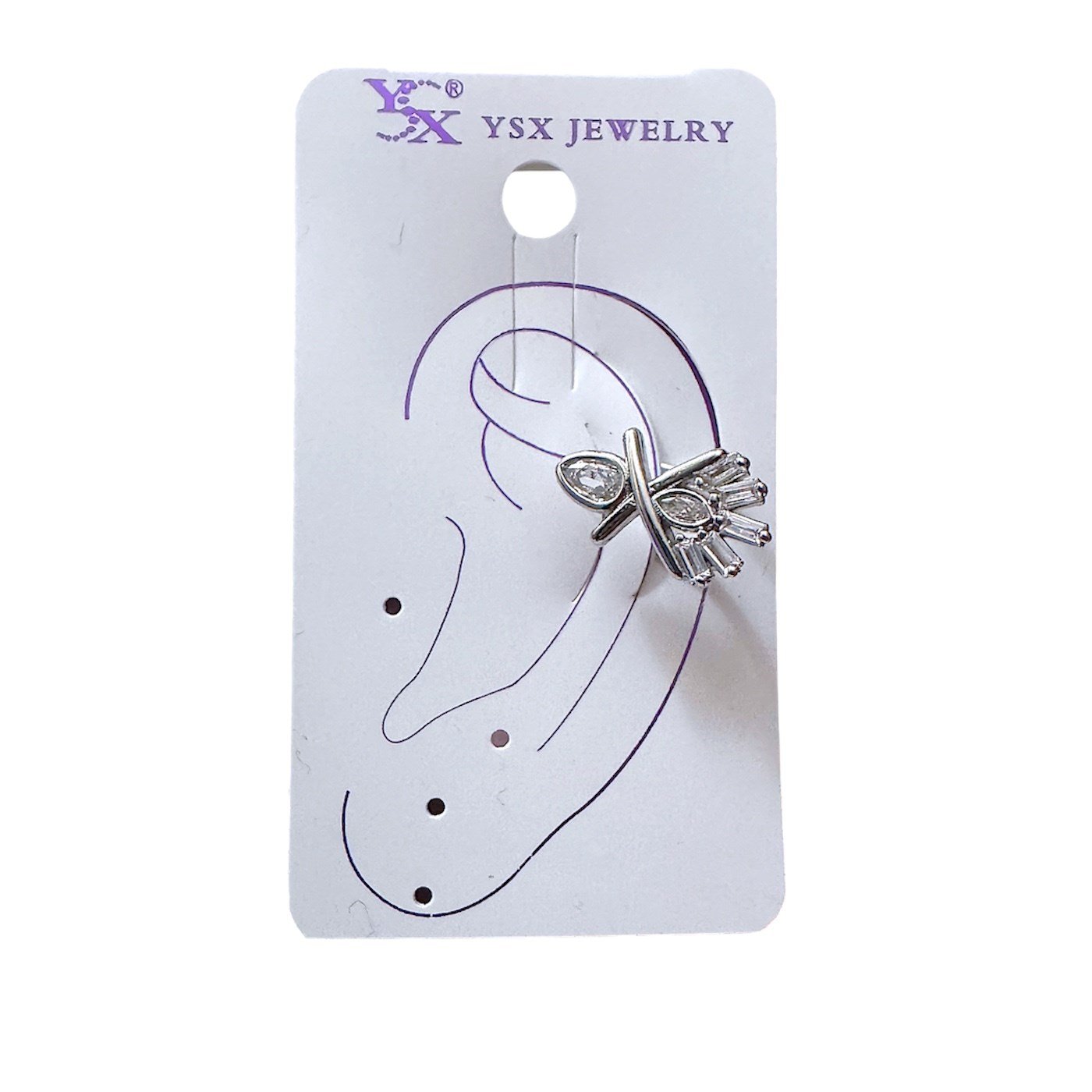Earcuff Sıkıştırmalı Çelik Kıkırdak Küpe Baget Taşlı X Gümüş Renk         