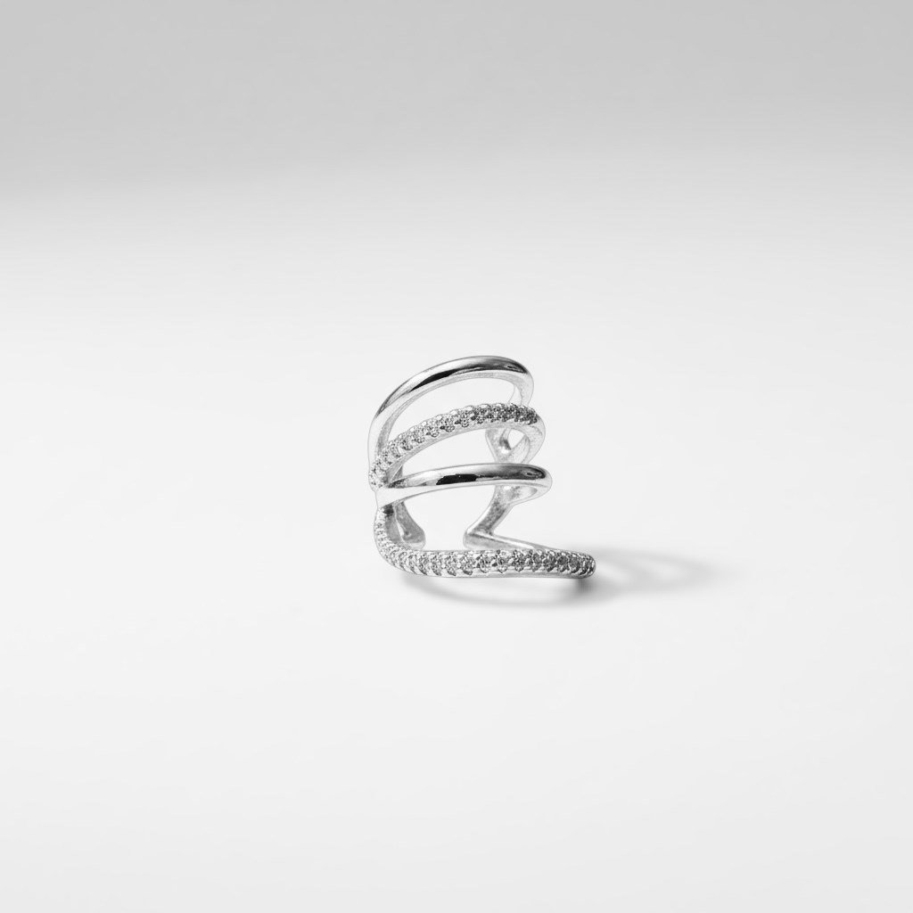 Earcuff Sıkıştırmalı Çelik Kıkırdak Küpe Çoklu Halka Görünümlü Gümüş Renk         