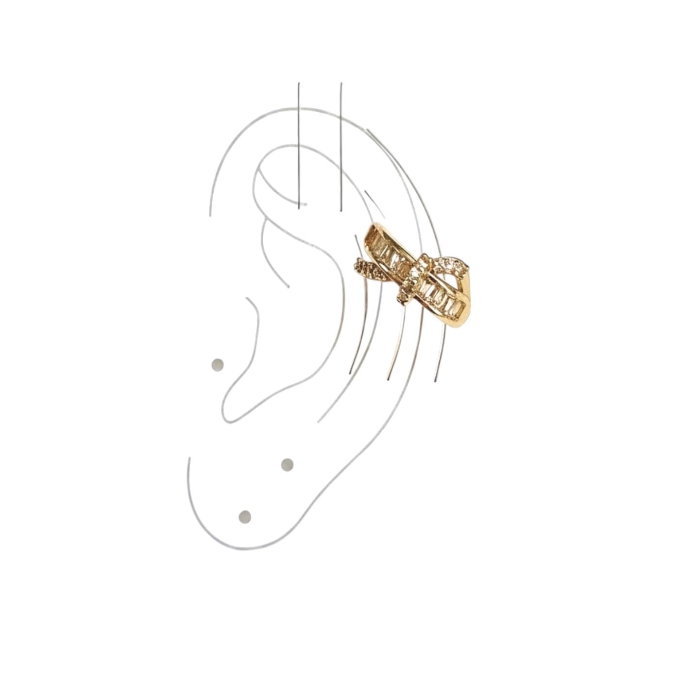 Earcuff Sıkıştırmalı Pirinç Kıkırdak Küpe Tek Sıra Baget Zirkon Taşlı Altın Renk         