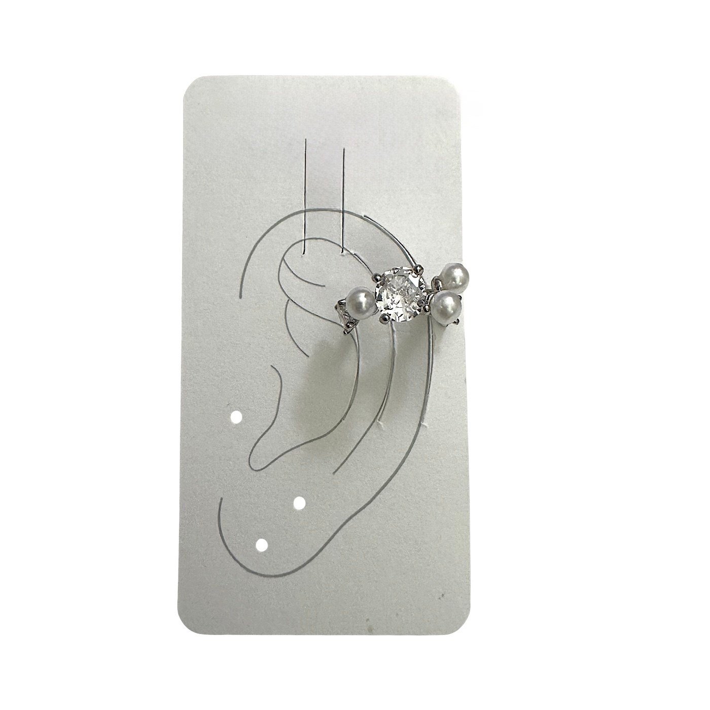 Earcuff Sıkıştırmalı Pirinç Kıkırdak Küpe İncili Taşlı Gümüş Renk         