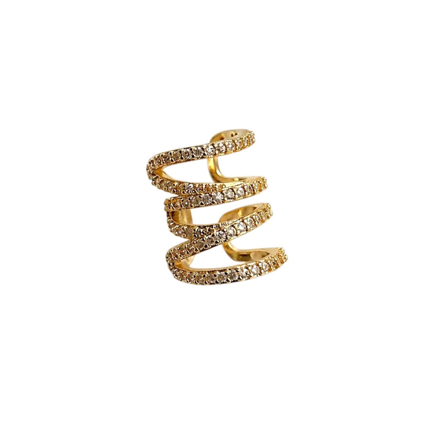 Earcuff Sıkıştırmalı Pirinç Kıkırdak Küpe Sarmal Zirkon Taşlı Altın Renk         