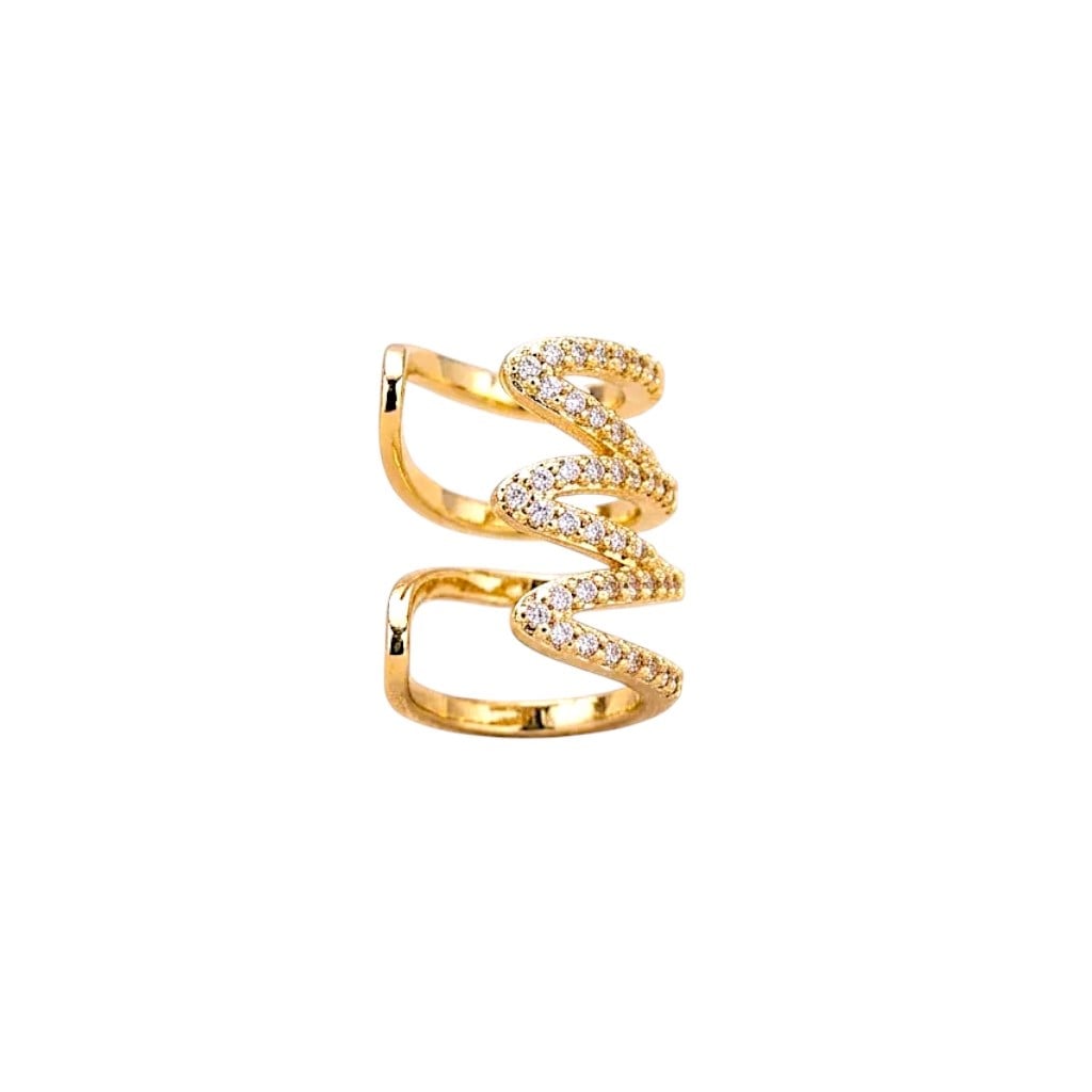 Earcuff Sıkıştırmalı Pirinç Kıkırdak Küpe Sarmal Zirkon Taşlı Altın Renk         