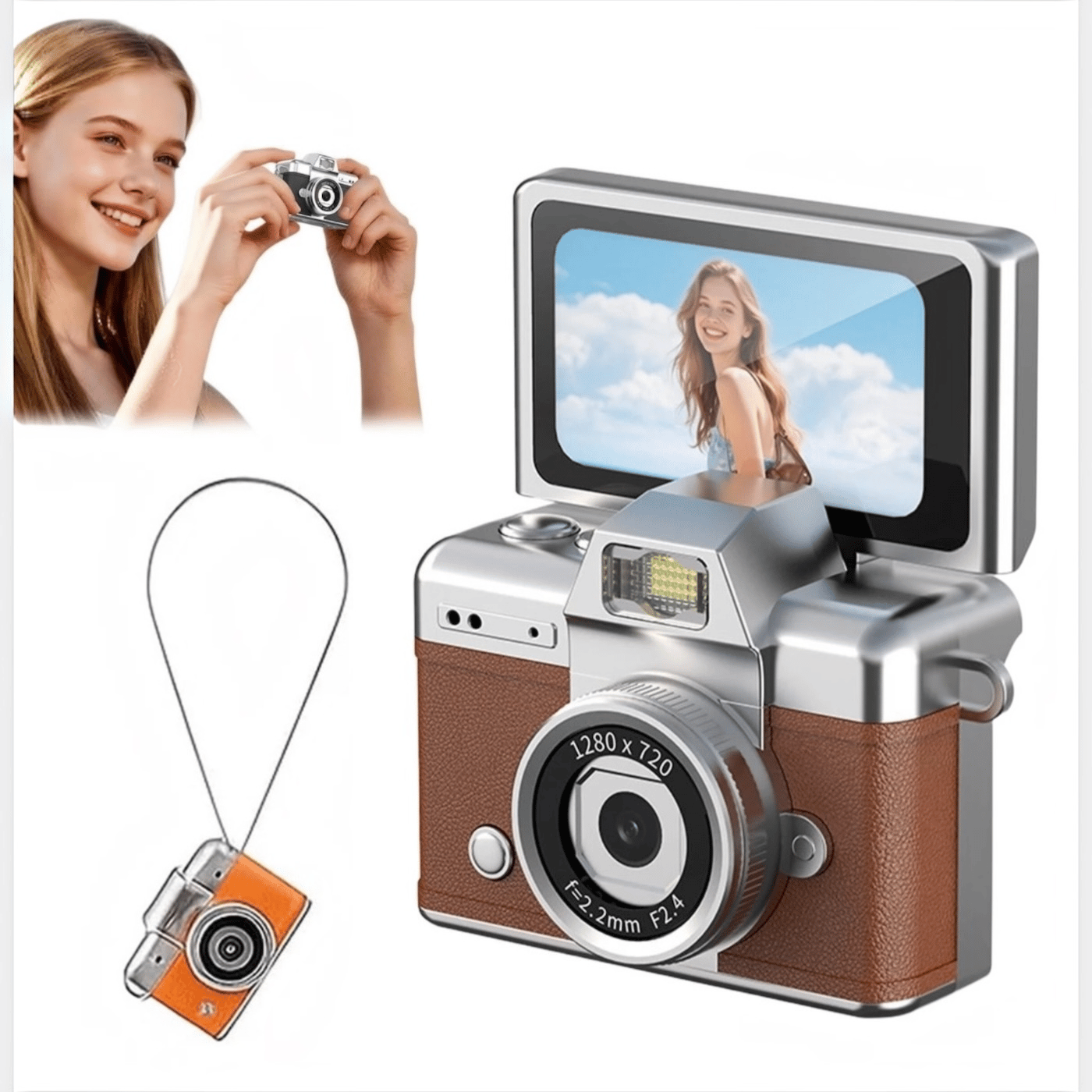 Mini Dijital Kamera (Boy 3,5 *4,5 cm )Yüksek Çözünürlüklü 1280*720 Hd Ekranlı Kahve